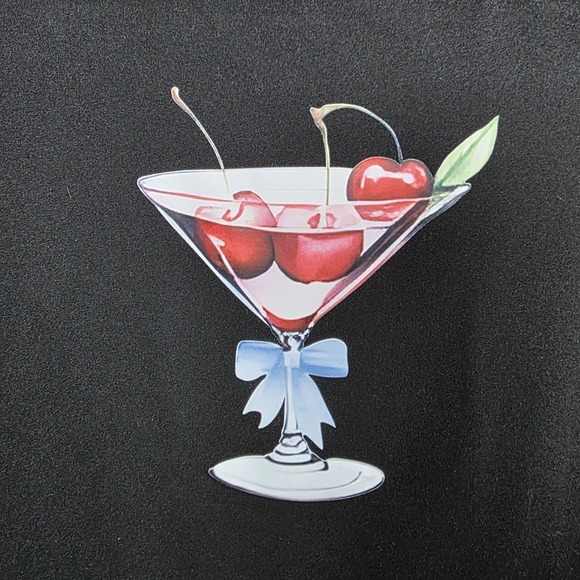 SHEIN Women's Cherry Martini Graphic Crop Top M Black Y2K Baby Tee Cocktail Cool - Picture 2 of 11